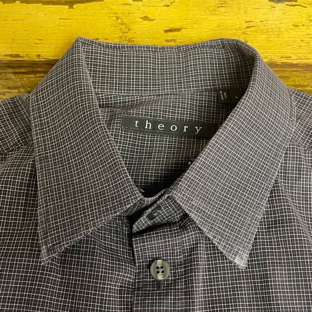 Theory Kyson Micro Checked Button Down Cotton Dre… - image 3